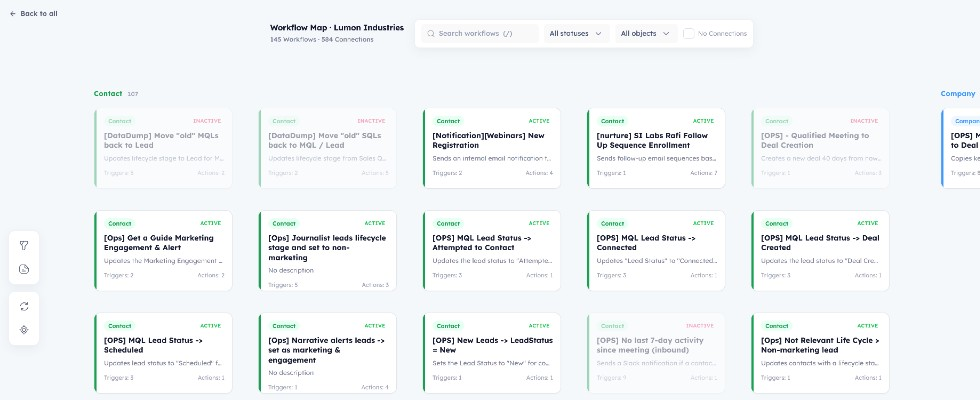 Workflow map toolbar and left rail